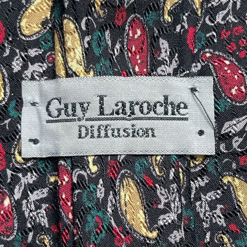 Guy Laroche Men's Black Colorful Paisley Print 100% Silk Tie One Size - Picture 5 of 5